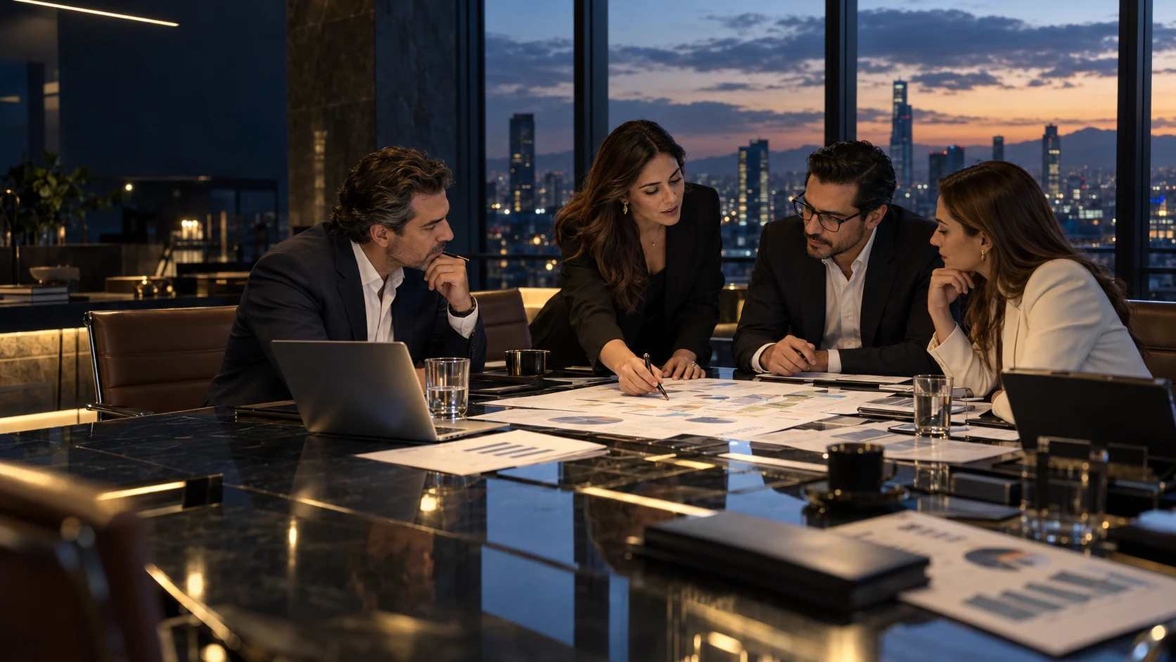 Equipo directivo analizando de forma integral la estrategia y los procesos de una organización